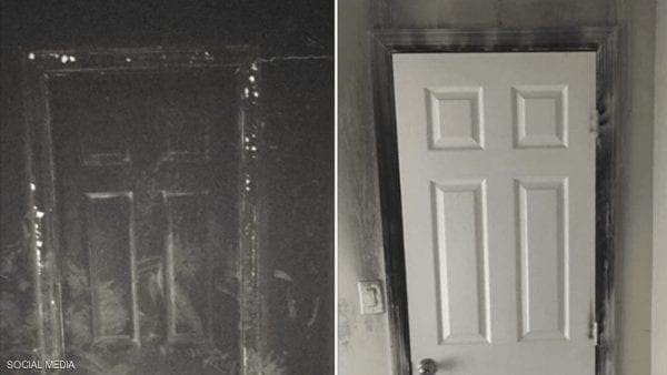 باب غرفة أطفال تعرض لحريق من الخارج